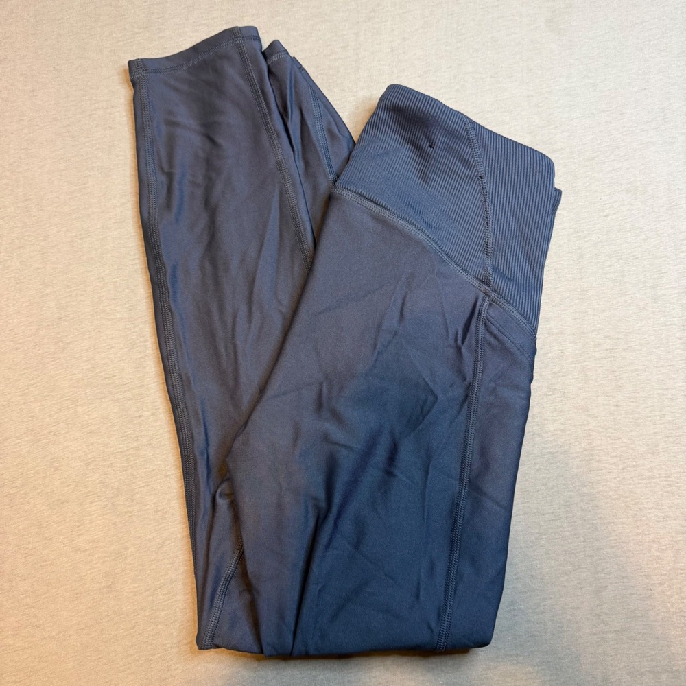 Under Armour Womens HeatGear Compression Leggings Blue Ribbed Waistband Small